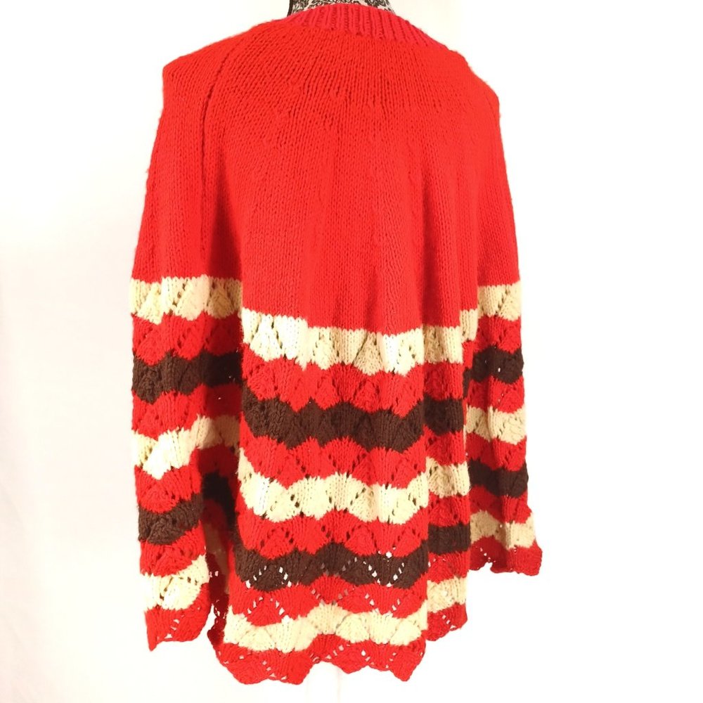 VINTAGE HANDMADE Shell Knit Button Front Poncho Cape One Size - Picture 4 of 4
